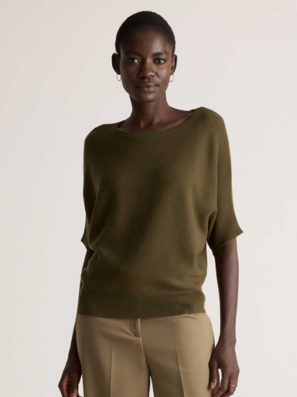 Quince Lightweight Cotton Cashmere Link-Stitch Dolman Sweater Quiet Luxury Sz S